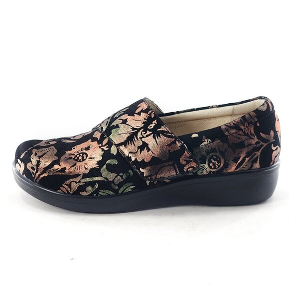 ALEGRIA Lauryn Metallic Floral Suede Slip On Shoes - Picture 4 of 10